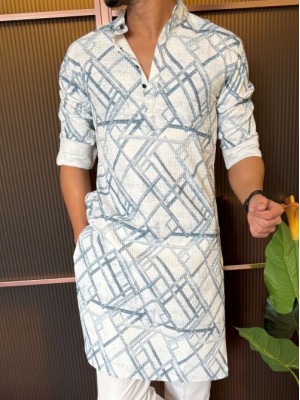                                                                                                                                                                                                                         Imported Hexa Printed Blue Kurta