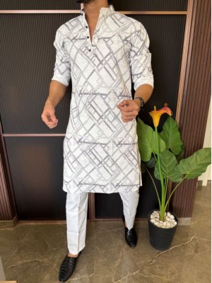                                                                                                                                                                                                                        Imported Hexa Printed Grey Kurta