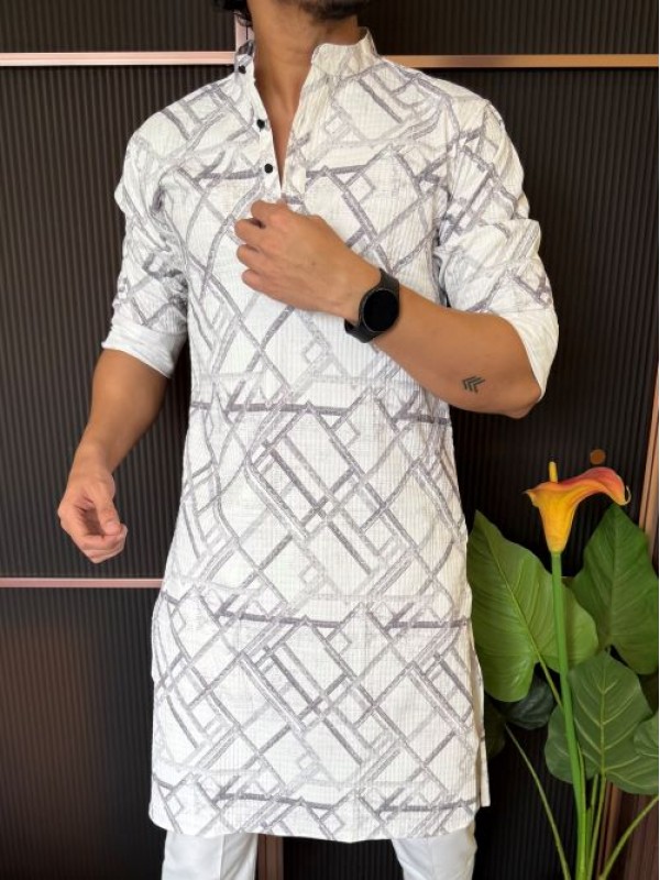                                                                                                                                                                                                                        Imported Hexa Printed Grey Kurta