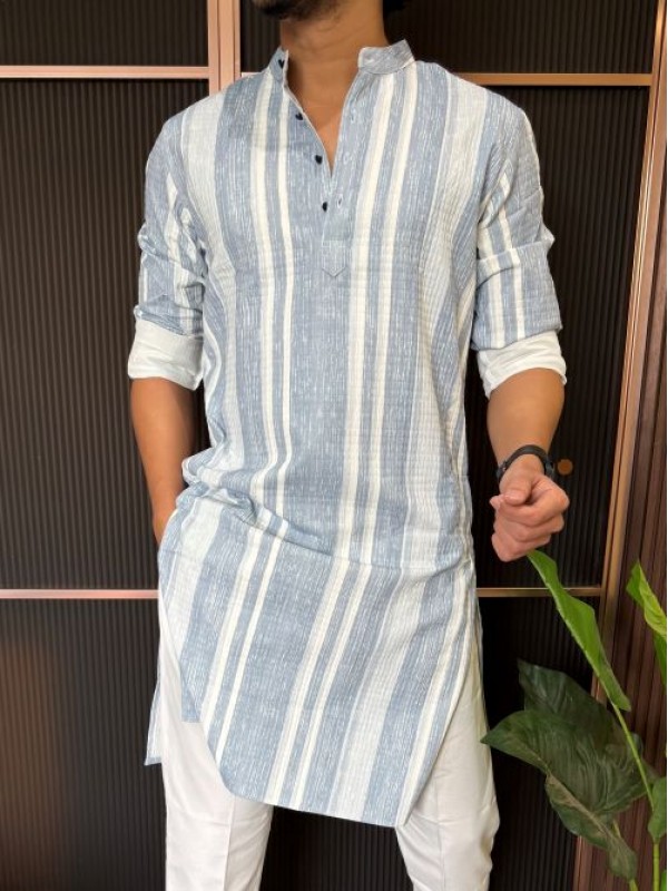                                                                                                                                                                                                                         Imported Striper Blue Printed Kurta