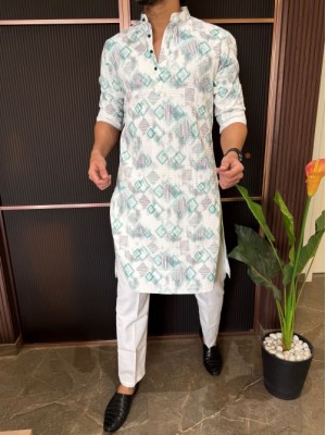                                                                                                                                                                                                                          Imported Tribal Green Printed Kurta