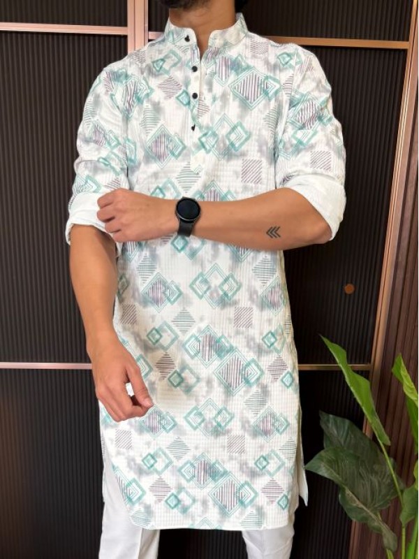                                                                                                                                                                                                                          Imported Tribal Green Printed Kurta