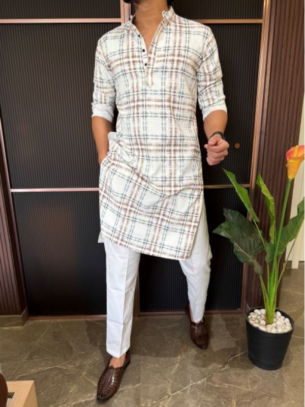                                                                                                                                                                                                                         Imported Striper Chex Printed Kurta