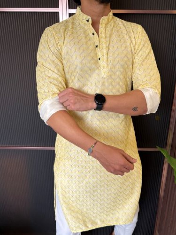                                                                                                                                                                                                                         Heavy textured Yellow Kurta
