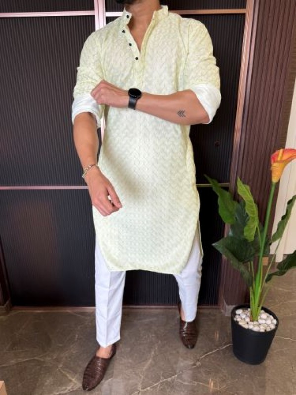                                                                                                                                                                                                                         Heavy textured Pista Kurta